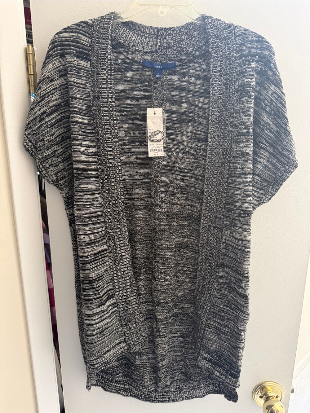 Apt. 9 Black & White Marled Open-Front Short-Sleeve Cardigan